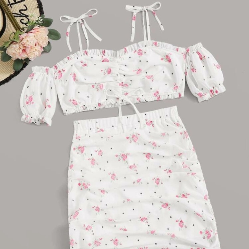 White two piece floral set